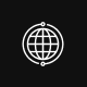 Globe icon on black background.